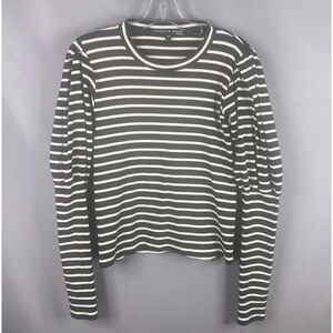Veronica Beard Top Womens Medium Black White Striped Puff Sleeve Pullover